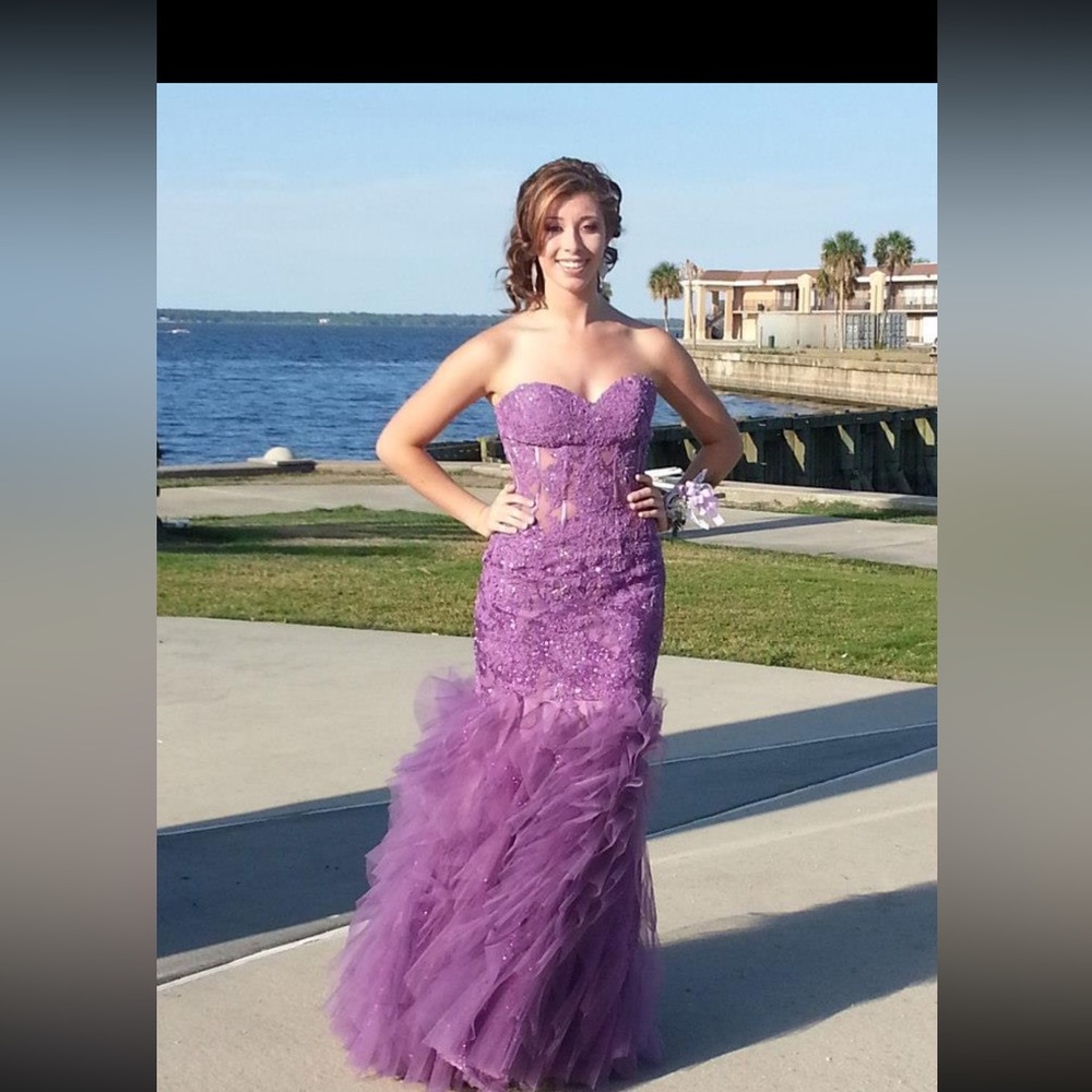 Jovani Purple Lace Gown